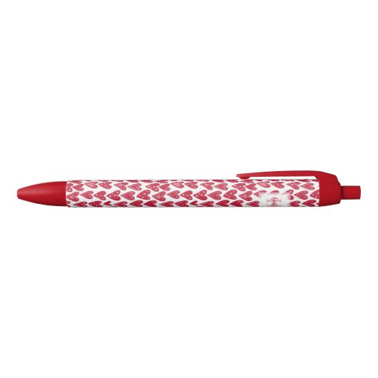 Monogram Red Valentine Heart Pattern Zwarte Inkt Pen (Bovenkant)
