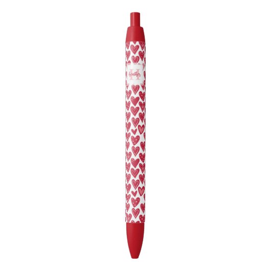 Monogram Red Valentine Heart Pattern Zwarte Inkt Pen (Voorkant Verticaal)
