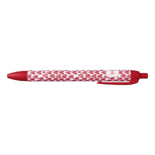 Monogram Red Valentine Heart Pattern Zwarte Inkt Pen (Bodem)