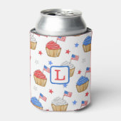 Monogram Red White Blue Cupcake Flag Star Preppy Blikjeskoeler (Blikje Voorkant)