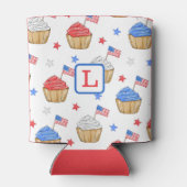 Monogram Red White Blue Cupcake Flag Star Preppy Blikjeskoeler (Achterkant)