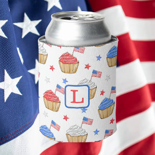 Monogram Red White Blue Cupcake Flag Star Preppy Blikjeskoeler