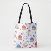 Monogram Red White Blue Cupcake Flag Star Preppy Tote Bag (Voorkant)