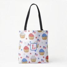 Monogram Red White Blue Cupcake Flag Star Preppy