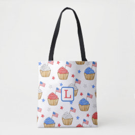 Monogram Red White Blue Cupcake Flag Star Preppy Tote Bag