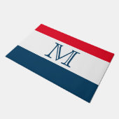 MONOGRAM Red White Blue stripe Solid Color Deurmat (Schuin)
