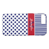 Monogram Red White Blue Striped Stippen iPhone 7 H Case-Mate iPhone Case (Achterkant (Horizontaal))