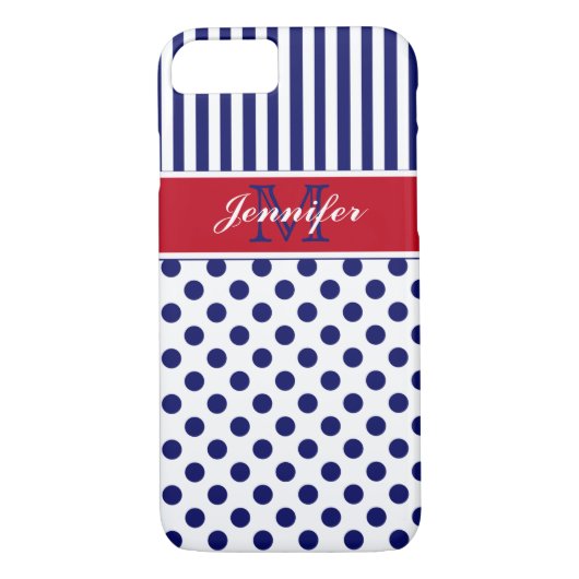Monogram Red White Blue Striped Stippen iPhone 7 H Case-Mate iPhone Case (Achterkant)
