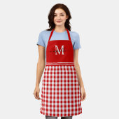 Monogram Red White Gingham Black Naam Schort (Gedragen)