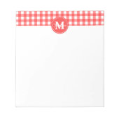 Monogram Red White Gingham Check Patroon Notitieblok (Voorkant)