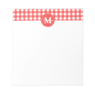 Monogram Red White Gingham Check Patroon Notitieblok