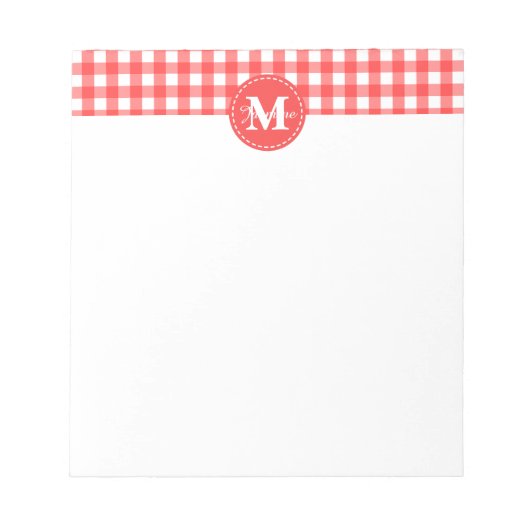 Monogram Red White Gingham Check Patroon Notitieblok (Voorkant)