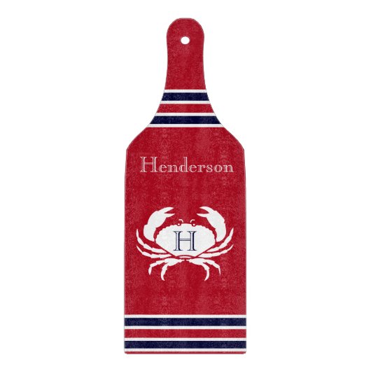 Monogram Red White Navy Blue Crab Nautical Snijplank (Voorkant)