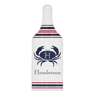 Monogram Red White Navy Blue Crab Nautical Snijplank