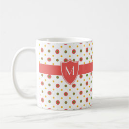 Monogram Red White Polka Dots Ringer Coffee Mok