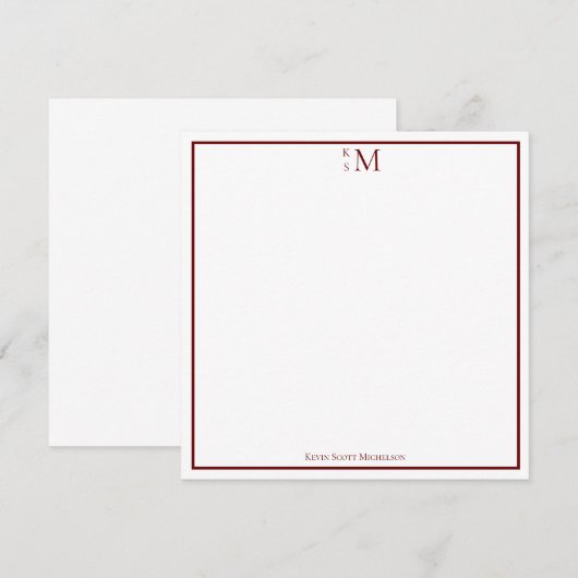 Monogram Red White Professional Elegant Note Kaart Notitiekaartje (Voorkant / Achterkant)