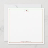 Monogram Red White Professional Elegant Note Kaart Notitiekaartje (Voorkant)