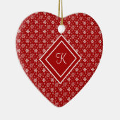 Monogram Red White Snowflake kerstfeestdag Keramisch Ornament (Rechts)