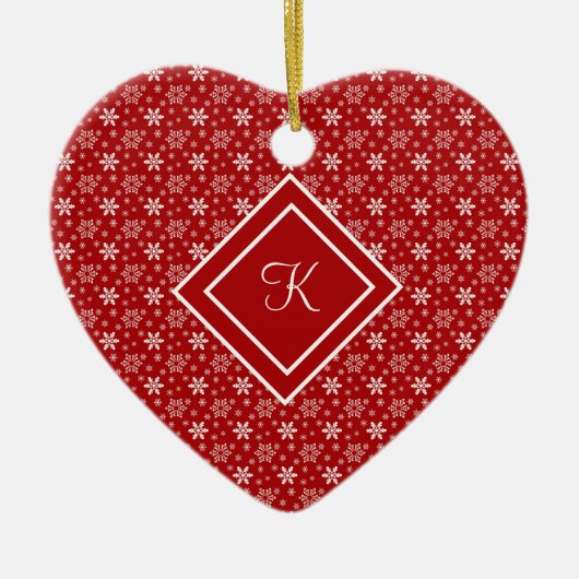 Monogram Red White Snowflake kerstfeestdag Keramisch Ornament (Voorkant)