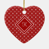 Monogram Red White Snowflake kerstfeestdag Keramisch Ornament (Achterkant)