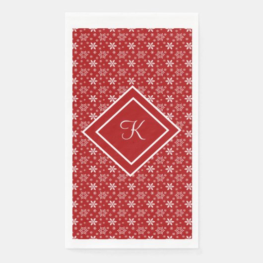 Monogram Red White Snowflake kerstfeestdag Servet (Voorkant)