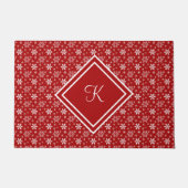 Monogram Red White Snowflake Winter Holiday Deurmat (Voorkant)