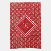 Monogram Red White Snowflake Winter Holiday Theedoek (Verticaal)