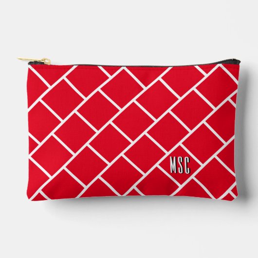 Monogram, Red & White Stylish Trellis Pattern Etui (Voorkant)
