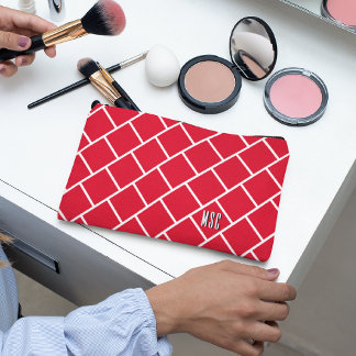 Monogram, Red & White Stylish Trellis Pattern Etui