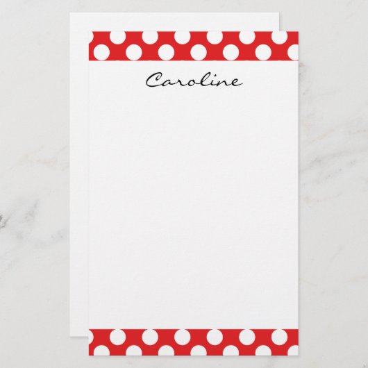 Monogram Red White Trendy Fun Polka Dot Pattern Briefpapier (Voorkant / Achterkant)