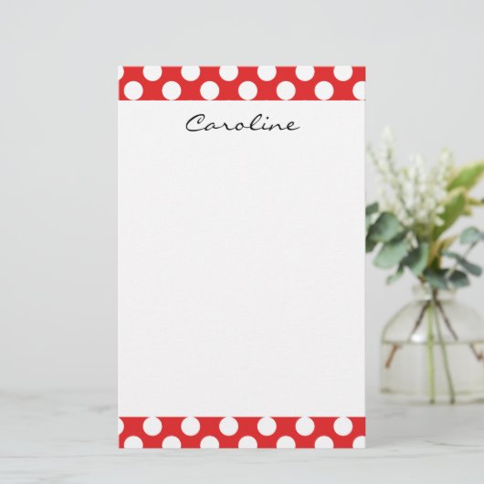 Monogram Red White Trendy Fun Polka Dot Pattern Briefpapier (Staand voorkant)