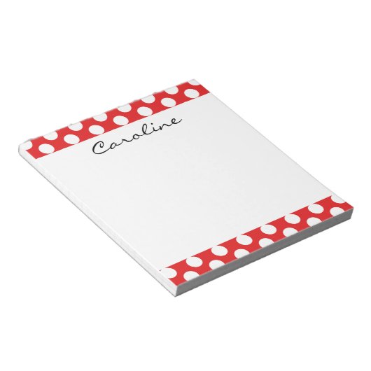 Monogram Red White Trendy Fun Polka Dot Pattern Notitieblok (Schuin)