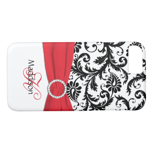 Monogram Red, zwart, witte Damask Vibe iPhone 7 Case-Mate iPhone Case (Achterkant (Horizontaal))