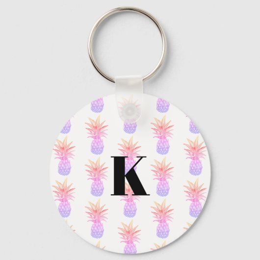 Monogram Regenboog Ananas Tropisch Patroon Sleutelhanger (Voorkant)