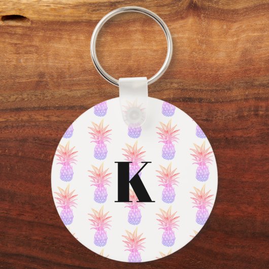 Monogram Regenboog Ananas Tropisch Patroon Sleutelhanger (Voorkant)