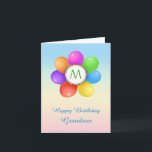 Monogram Regenboog ballonnen bloem Kleinzoon Verja Kaart<br><div class="desc">Monogrammed Verjaardagskaart voor uw kleinzoon - Kleurrijke Regenboogballonnen bloem en confetti. U kunt de tekst aanpassen aan uw vereisten,  lettertype,  kleur en grootte wijzigen voor en binnen de kaart.</div>