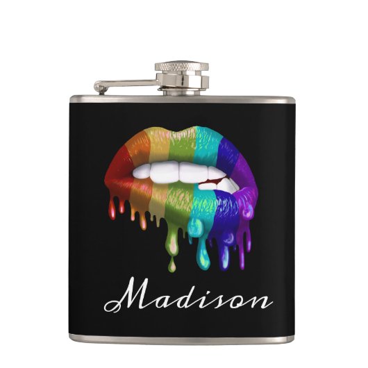 Monogram Regenboog Bijtende Lippen Drips Heupfles (Voorkant)