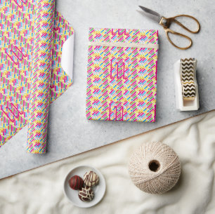 Monogram Regenboog Diagonale Lijnen Patroon Pop Ar Cadeaupapier