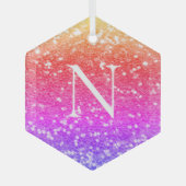 Monogram Regenboog Glitter Kerstvakantie Glas Ornament (Voorkant)