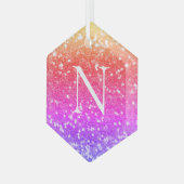 Monogram Regenboog Glitter Kerstvakantie Glas Ornament (Voorkant links)