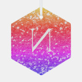 Monogram Regenboog Glitter Kerstvakantie Glas Ornament (Achterkant)