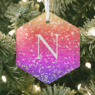 Monogram Regenboog Glitter Kerstvakantie  Glas Ornament