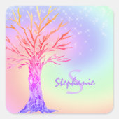 Monogram Regenboog Kleuren Meisje Vierkante Sticker (Voorkant)