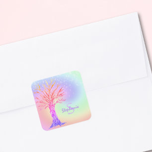 Monogram Regenboog Kleuren Meisje Vierkante Sticker