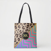 Monogram Regenboog Luipaard Print Chevron Two-Tone Tote Bag (Voorkant)
