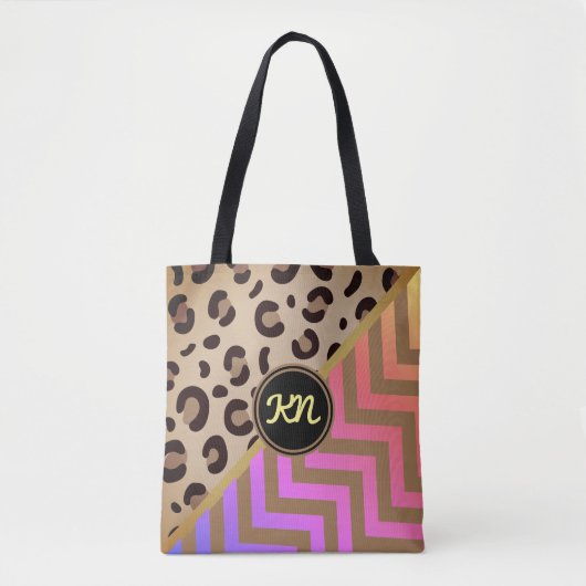 Monogram Regenboog Luipaardprint Chevron Tweekleur Tote Bag (Voorkant)