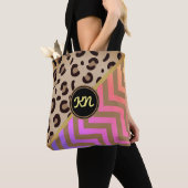 Monogram Regenboog Luipaardprint Chevron Tweekleur Tote Bag (Dichtbij)