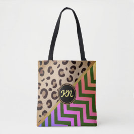 Monogram Regenboog Luipaardprint Chevron Tweetonig Tote Bag