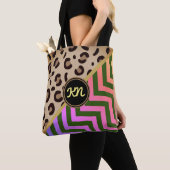 Monogram Regenboog Luipaardprint Chevron Tweetonig Tote Bag (Dichtbij)