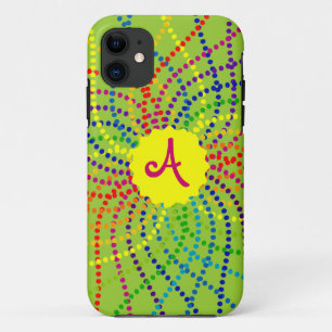 Monogram Regenboog Polka Dots Flower iPhone Case